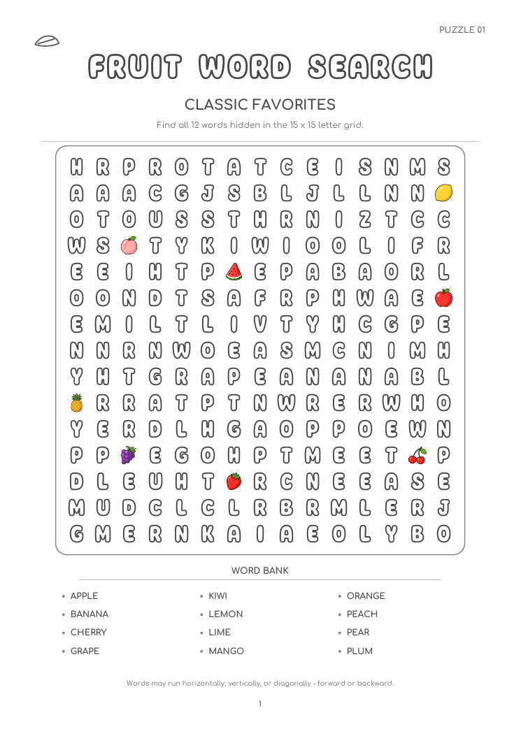 Fruit Word Search — 4-Page Sampler